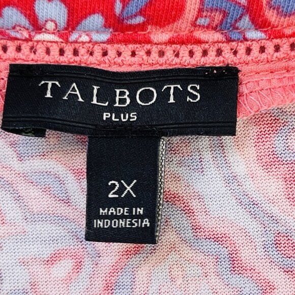 Talbots Blouse Womens 2X Pink Blue 3/4 Sleeve V Neck Pullover Cotton Floral Boho - Picture 3 of 8